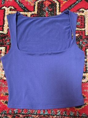 Square-Neck Crop Tank Top in Blue
